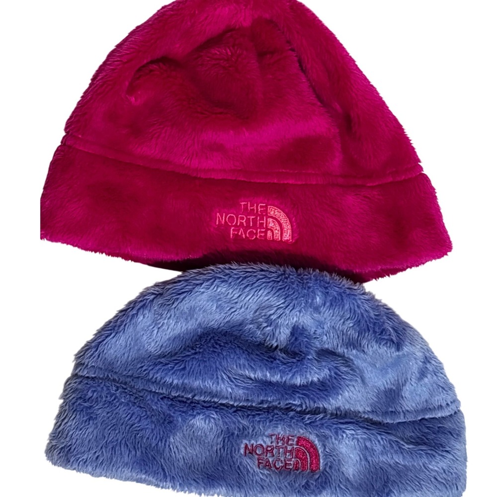 Two The‎ North Face Infant Osito Fleece Beanie Hats Bundle Pink & Blue 6-24M OS